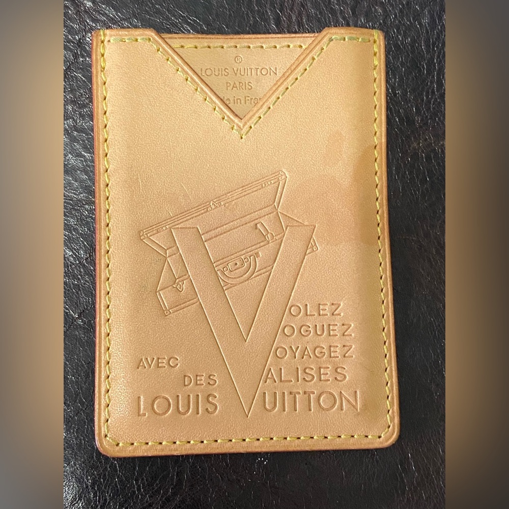 Louis Vuitton Tan Leather Card Holder with Embossed V